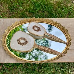Vintage Vanity Mirror and Brush Set